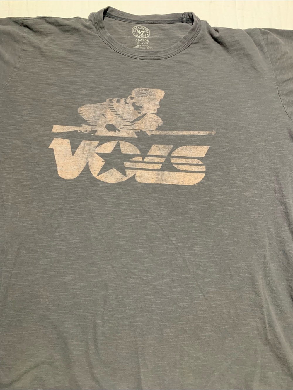 47 Men's Charcoal Gray Graphic Logo Tee with Faded White Print